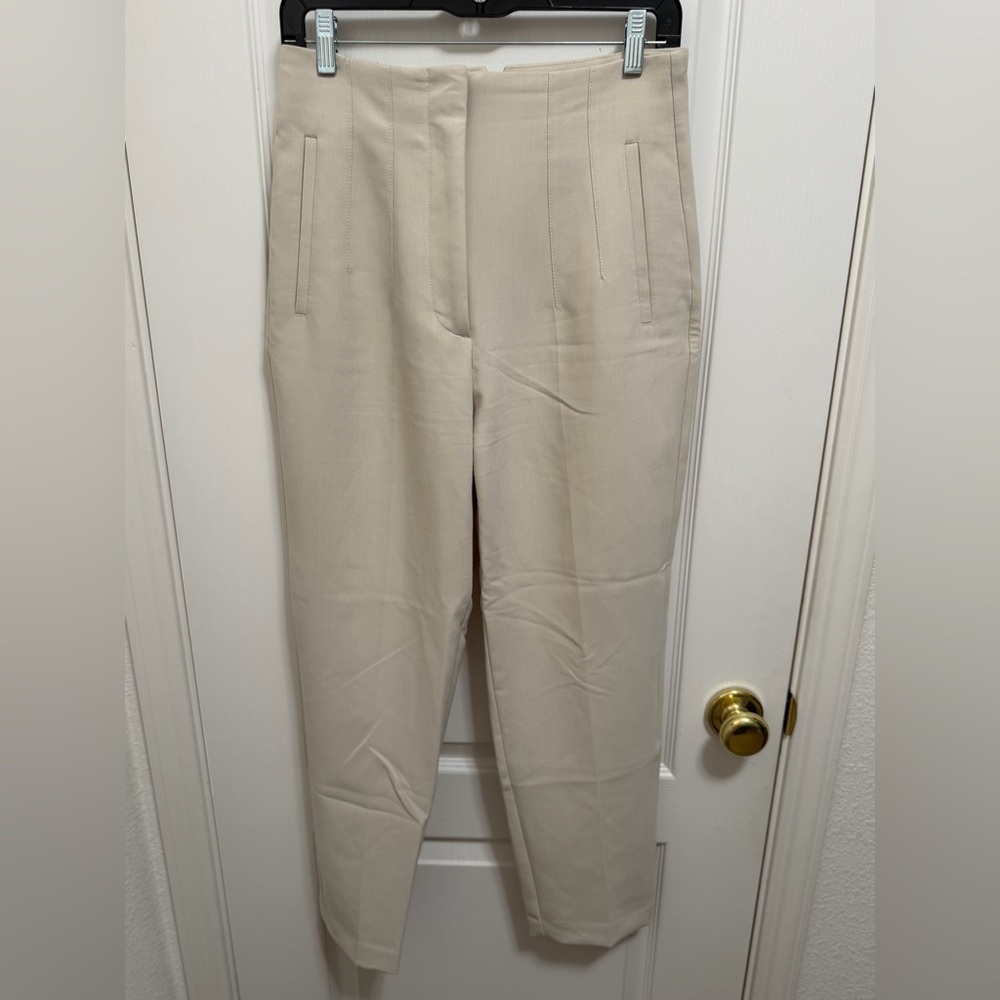 Zara Tailored High-Waist Trousers in Light Beige